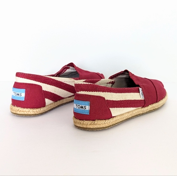 Toms Classic Red Stripe University Canvas Espadrille Slip On Shoes - Picture 6 of 13